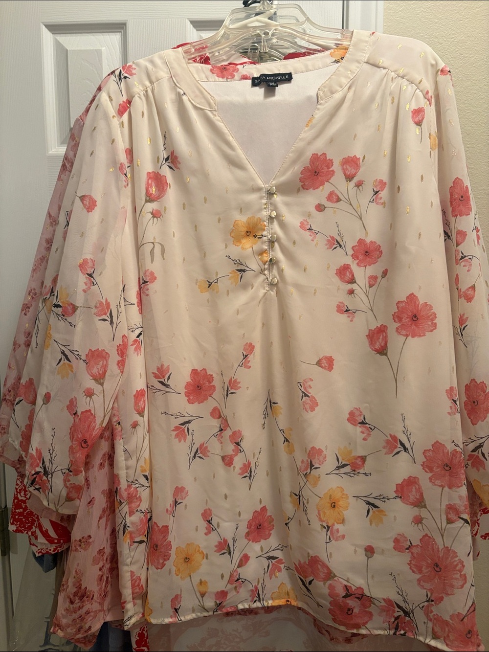 Sara Michelle Cream Blouse with Pink & Yellow Floral Print